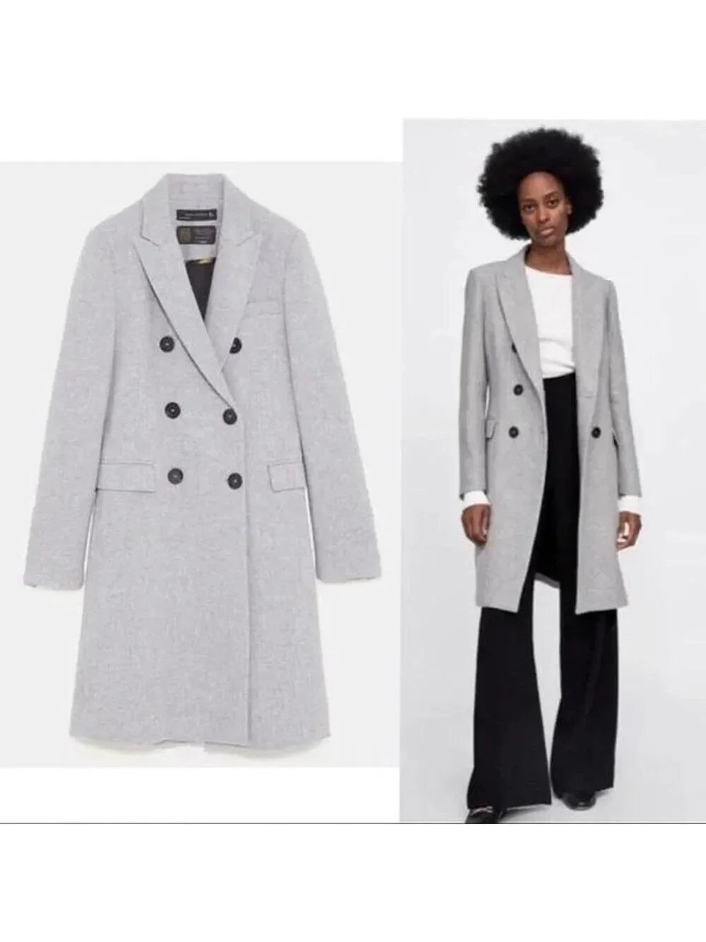 NEW ZARA DOUBLE BREASTED MANTECO PREMIUM QUALITY FABRICS COAT GRAY Sz M - Picture 2 of 12